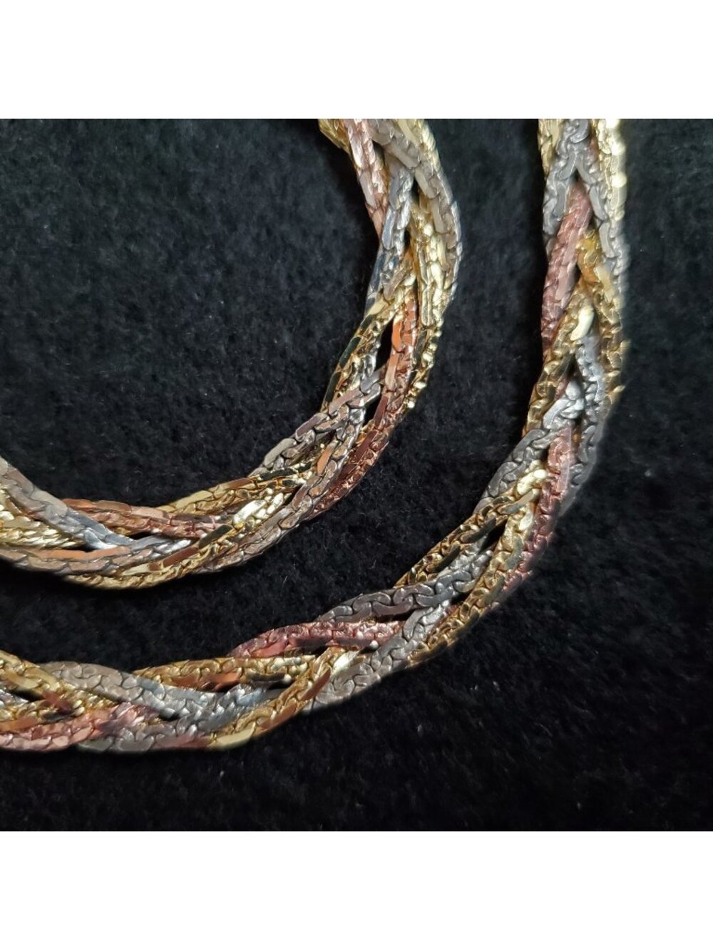 Vintage Braided Chain Necklace Bracelet Set Gold Tone Three Tone 30" 7"